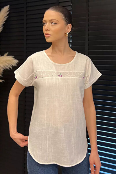 TOZLU Embroidered Women's Linen Blouse