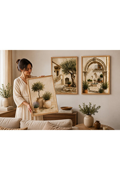 TekTablo Olive Tree and Mediterranean Themed 3-Piece Decorative Wall Painting...