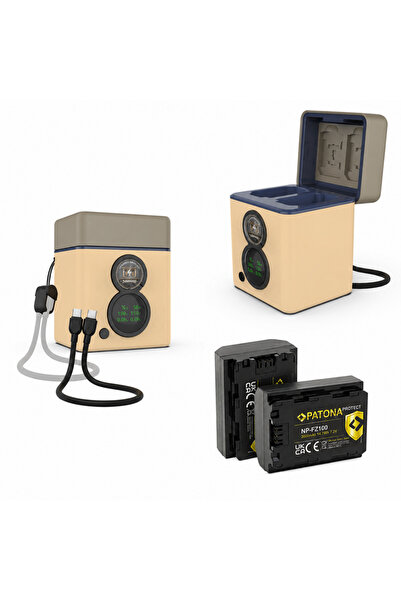 Patona Protect Retro Dual Charger Box cu 2× Acumulatori Sony NP-FZ100 2600mAh...