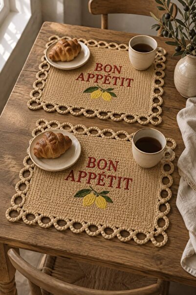 home inn Bon Appétit Κεντητό Σετ Αμερικάνικου Σερβιρίσματος με Ψάθινη Όψη, 2 ...