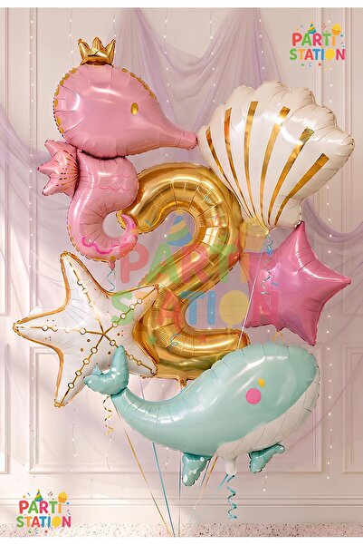Parti Station Mermaid Themed Balloon Set 1 Year Old - 6 Pieces Extra Large Si...