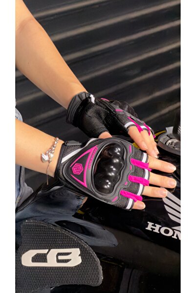 SULAITE MOTOSİKLET ELDİVENİ PEMBE PARMAKSIZ MOTOR ELDİVEN KORUYUCU SERTİFİKAL...