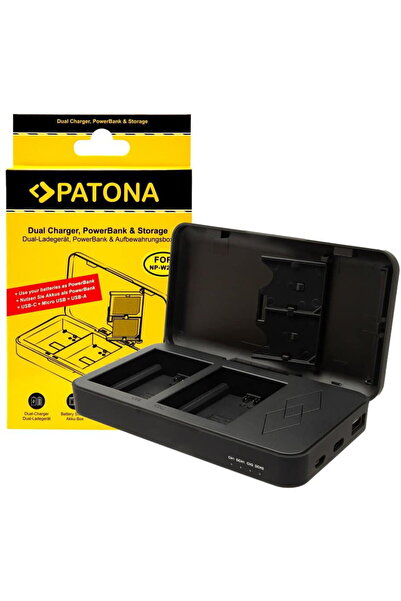 Patona Διπλός φορτιστής NP-W235 με λειτουργία Power Bank και χώρο για 2 κάρτε...
