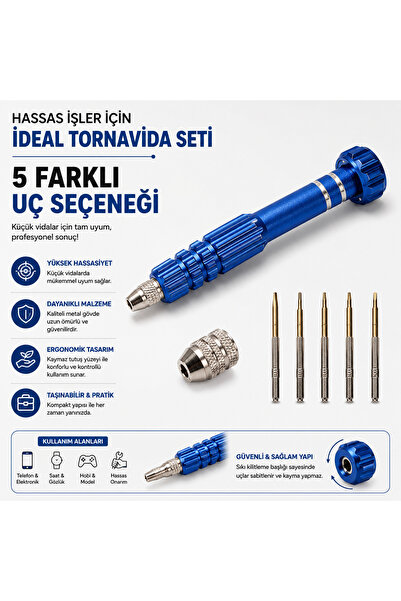 PİYATECH Manyetik Hassas Tornavida Seti 5 Uçlu – Mini Tamir ve Elektronik Ale...