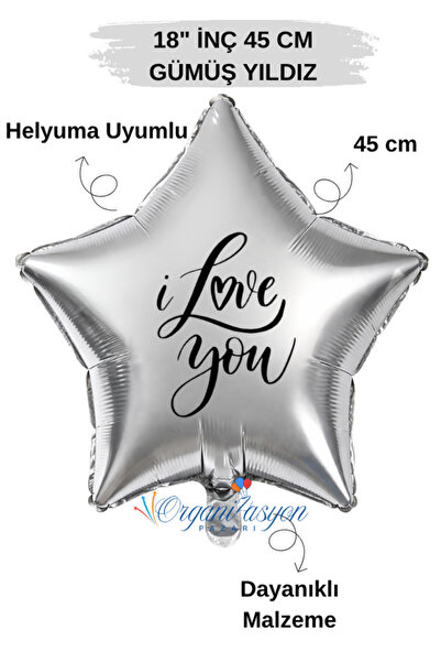 Organizasyon Pazarı 18 Inch 45 cm Foil Balloon |   I Love You Printed |   Val...