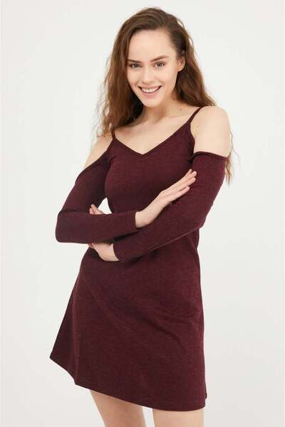 Modafeminen Stretch Fabric Dress 58601 Bordo