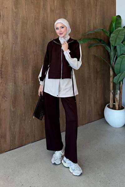 Şule Giyim Diagonel Sports Suit Brown