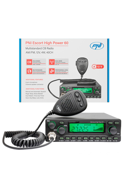 PNI Statie radio CB Escort High Power 60 multistandard, FM/AM, 12V, ASQ, RF Gain