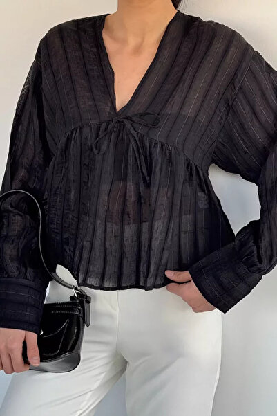 TOZLU Women's V-Neck Sheer Blouse