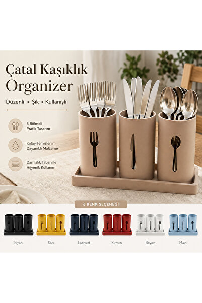 MYE TEKNOLOJİ 3-Compartment Cutlery Organizer, Cutlery Organizer with Stand a...