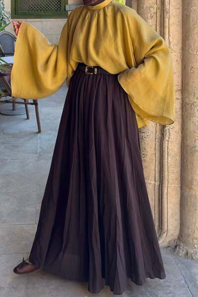fayaboutique.com Faya Girlss X Acı Kahve Belted Linen Skirt