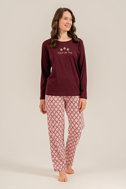 Arnetta Women's Long Sleeve Plum Patterned Modal Pajama Set (with Socks as a ...