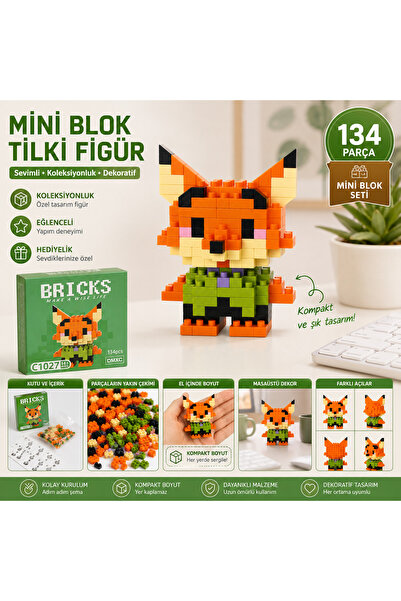DİDEMMCE Mikro Blok Yapım Seti 146 Parça Mini Puzzle Blok Oyuncak Figürü Tilki