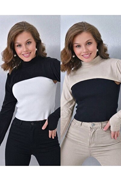 ALDAIYR 2-Piece Fingered Hijab Neck Collar |   Yakali Long Sleeve Sleeved Bod...