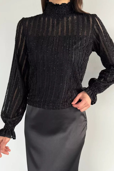 TOZLU Women's Mock Neck Sparkle Blouse