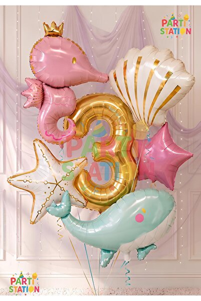 Parti Station Mermaid Themed Balloon Set 1 Year Old - 6 Pieces Extra Large Si...
