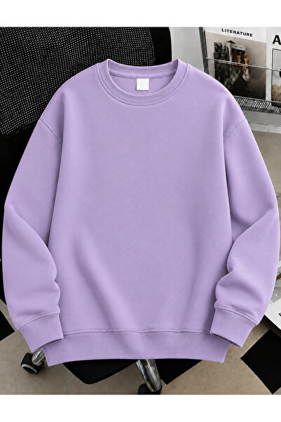 Revasser Unisex Kadın/Erkek Düz Renkli Baskısız Oversize Bisiklet Yaka Pamukl...