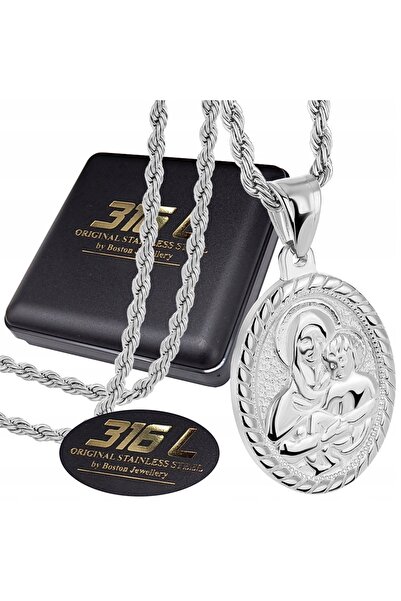 Boston Jewellery Lanț de argint + Medalie cu Maica Domnului și Pruncul Isus d...