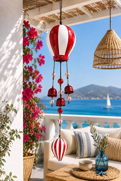 NEWNOW Capadocia Dekoratif Porselen Rüzgar Çanı – Balon Figürlü Çanlı Asma Ba...