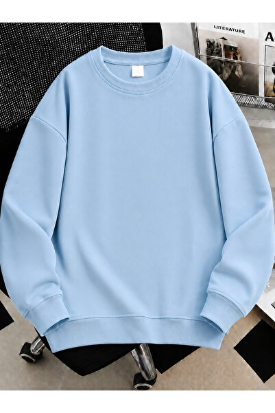 Revasser Unisex Kadın/Erkek Düz Renkli Baskısız Oversize Bisiklet Yaka Pamukl...