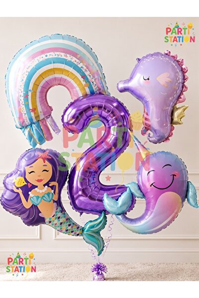 Parti Station Deniz Kızı Temalı Balon Seti 2 Yaş - 5 Parça Ekstra Büyük Boy R...