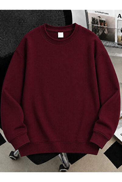 Revasser Unisex Kadın/Erkek Düz Renkli Baskısız Oversize Bisiklet Yaka Pamukl...