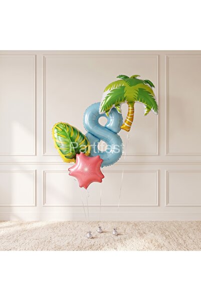 Partifest Tropical Palm Leaf Age Balloon Set Birthday Party Decoration with N...