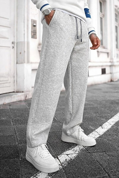 INFLUYENTE Men's Relaxed Fit Wide Leg Elastic Waist Winter Knitted Sweatpants