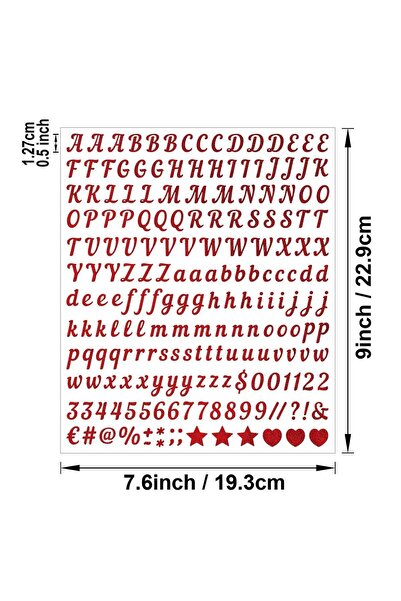 Kayra Glittery Rose Letters and Numbers Sticker Alphabet Decoration Label Red
