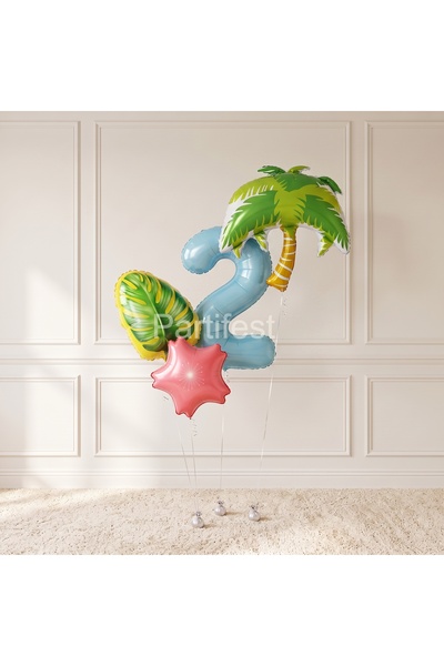 Partifest Tropical Palm Leaf Age Balloon Set Birthday Party Decoration with N...