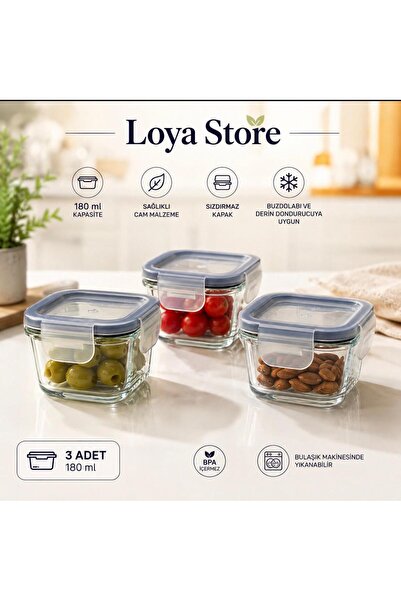 IKEA LOYA STORE 365+ CAM SAKLAMA KABI 180 ML KARE 3 LÜ SET