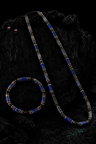 OSMANLI GÜMÜŞ Men's Sodalite Hematite and Onyx Necklace Bracelet Set with Ori...