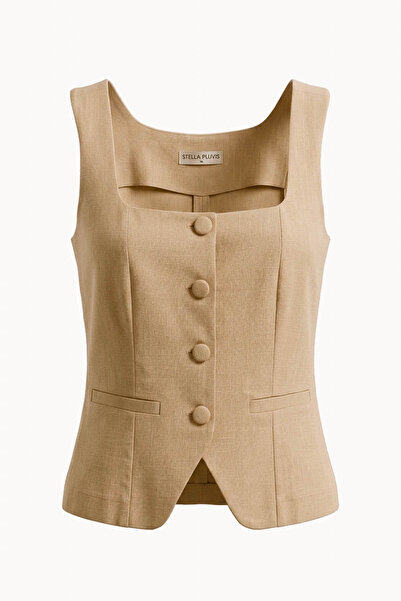 STELLA PULVIS Beige Unlined Square Collar Vest