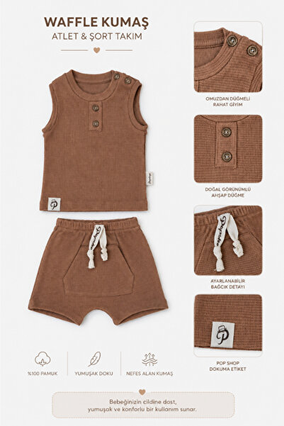 NOBLEKIDS Baby Boy Waffle Fabric T-Shirt and Shorts Set Brown