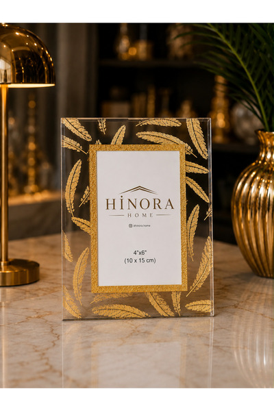 Hinora Gold Feather Motif Transparent Glass Desktop Photo Frame 10X15 cm