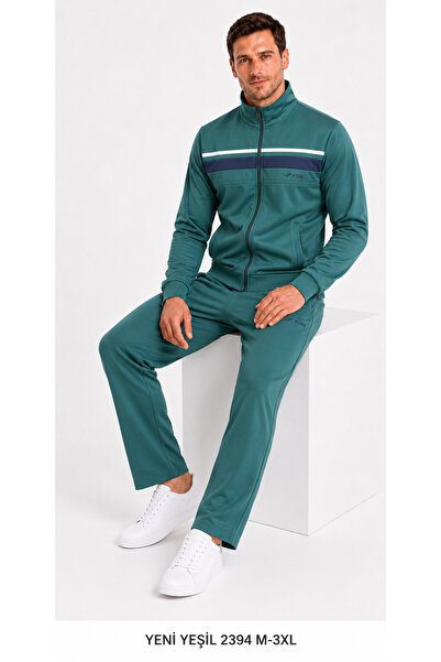 FORE SPORT Men's stand collar zippered striped raschel tracksuit set 2394