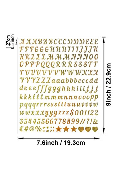 Kayra Glittery Letters and Numbers Sticker Alphabet Decoration Label Gold