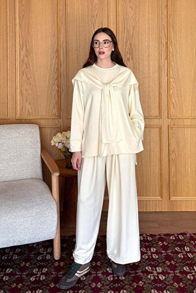 Ceylan Otantik Cream Tie-Up Pants Set