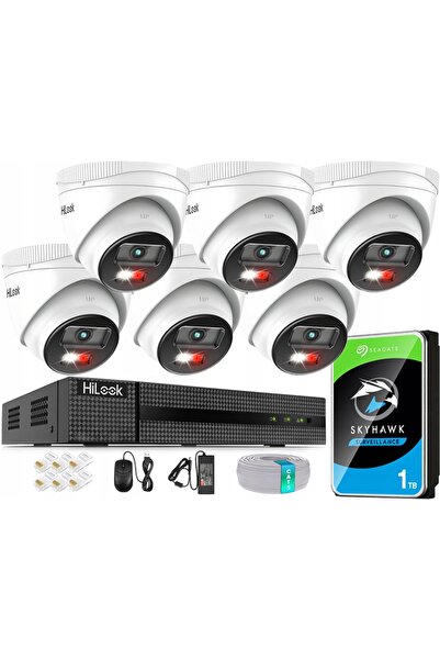 Hilook Set complet de monitorizare IP 8 Camere 6MP Iluminare Duală PoE Recept...
