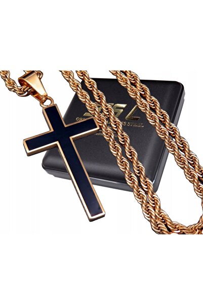 Boston Jewellery Lanț auriu cu cruce din oțel chirurgical 3MM