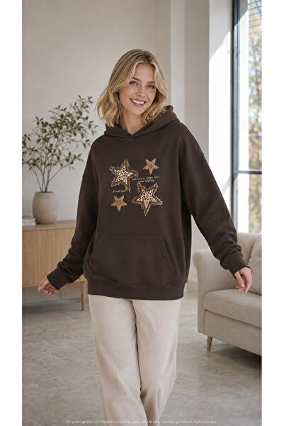 EMMODA Women's Leopard Patterned Four Star Printed Hooded Kangaroo Pocket Cot...