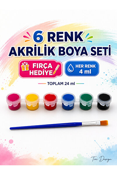 Tiri Design 6 Renk Akrilik Boya Seti 6×4 ml – Fırça Hediyeli