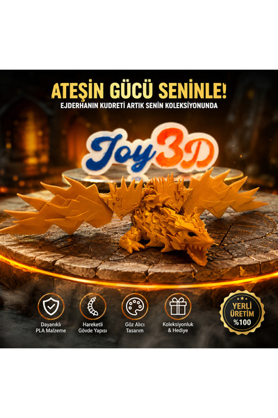 JOY 3D Hareketli Eklemli Kanatlı Gold Ejderha Figürü Oyuncak Uzunluk 36 cm Ka...