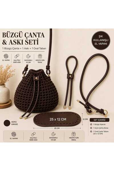 aurellen Büzgü Çanta Yapım Seti – 25x12 cm Oval Taban, Uzun Askı ve Büzgü Apa...