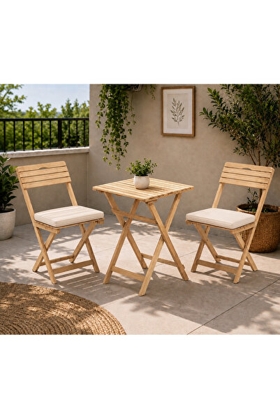 UZMHOME Minderli Balkon Bahçe Mutfak 3’lü Bistro Set Katlanır Masa Sandalye