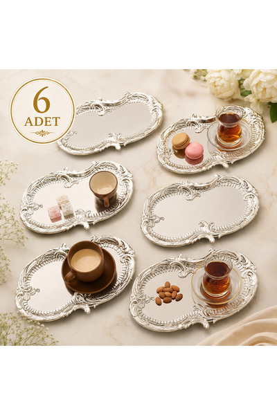 Hinora 6-Piece Silver Color Coffee Side Serving Tray Tea Coffee Treats Decora...
