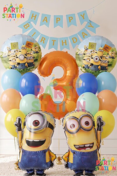 Parti Station Minions Balloon 16 Piece Set 3 Year Old Birthday Set Happy Birt...