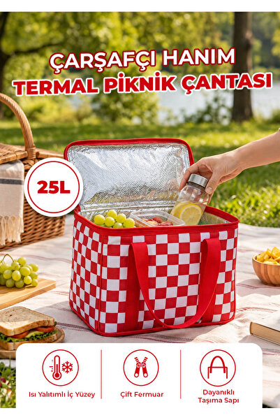 TERMAL PİKNİK ÇANTASI 25Lt. EKOSE KIRMIZI BEYAZ