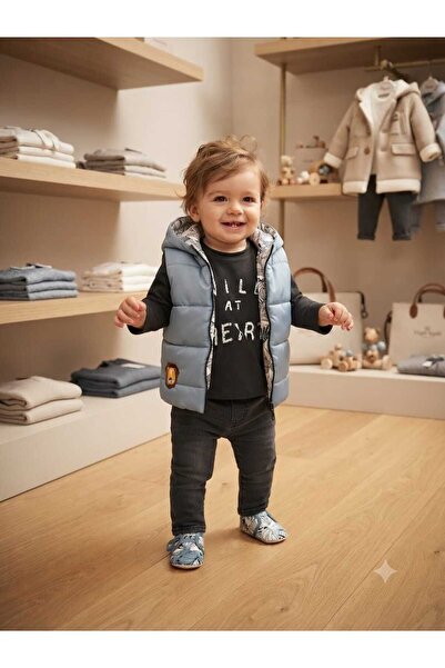 ALİSS ALİŞŞ BEBE Erkek Bebek Mavi Kapişonlu Şişme Yelek Aslan Figürlü Rüzgar ...
