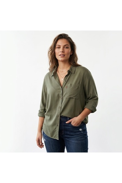 Levi's Women's Long Sleeve Shirt Breathable Viscose Fabric --Green--